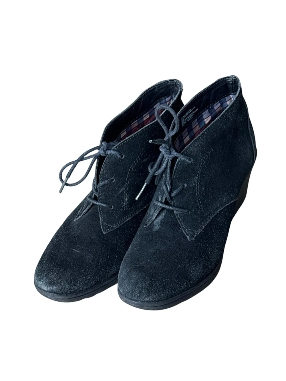 White Mountain Black Soft Wedge Ankle Booties Suede Size 9 Lace-Up